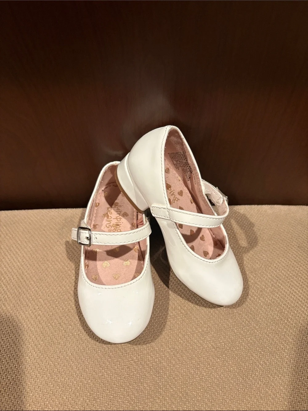 Jumping Beans White Patent Mary Jane Shoes with Pink Heart Lining